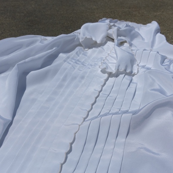 80s Vintage Hand Embroidered White Blouse Bow - Picture 2 of 7